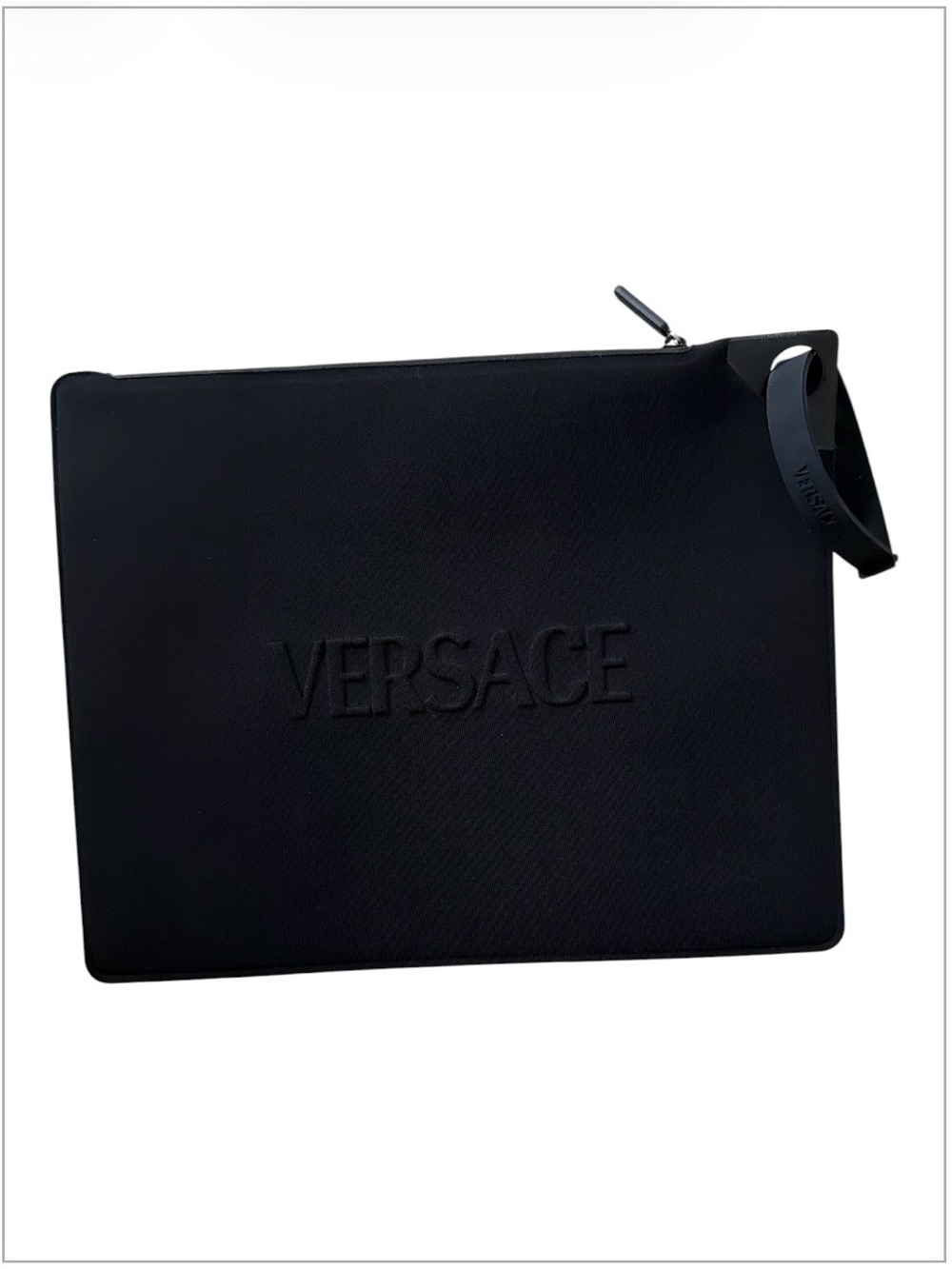 Versace Black Neoprene Zip Pouch Wristlet Clutch NWOT